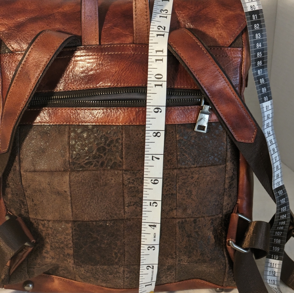 Messangerbag/ backpack brown dual tone leather - Picture 4 of 8